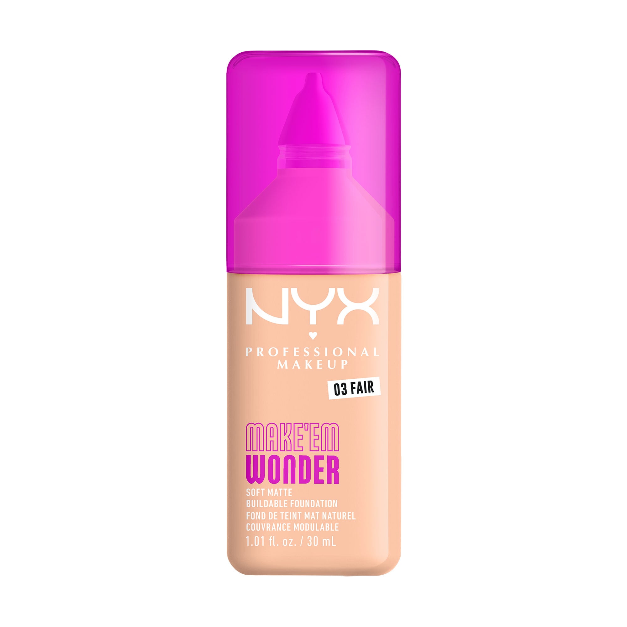 Стійка тональна основа для обличчя NYX Professional Makeup Make'em Wonder Soft Matte Buildable Foundation 03 Fair, 30 мл
