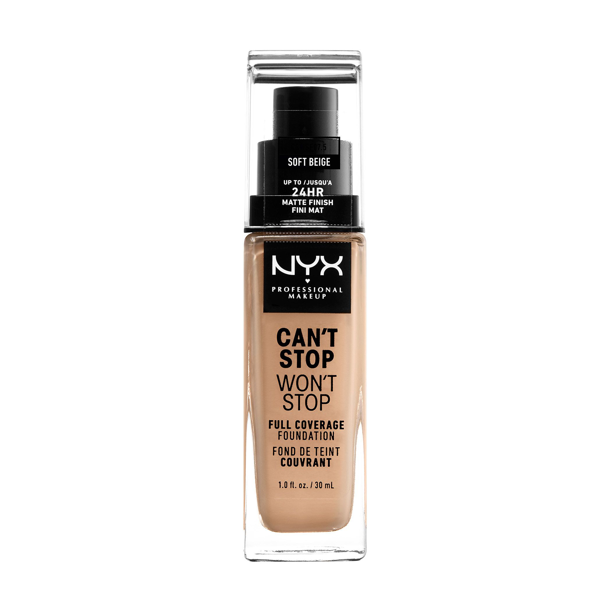 Уцінка! Стійка тональна основа для обличчя NYX Professional Makeup Can't Stop Won't Stop Full Coverage Foundation, 7.5 Soft Beige, 30 мл